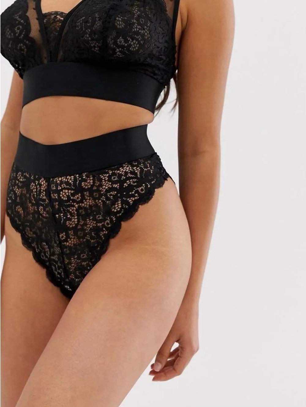 Tutti Rouge Hallie Spot Mesh & Lace High Waist Panty Black XXL New $25